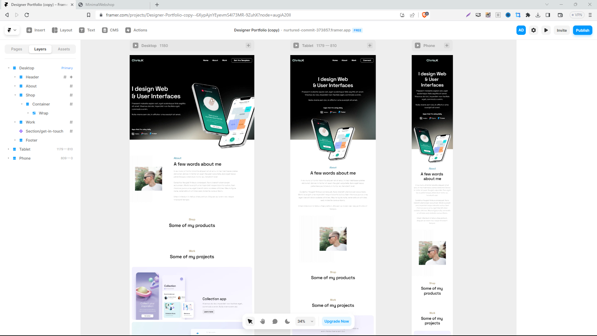 Screenshot of a framer website