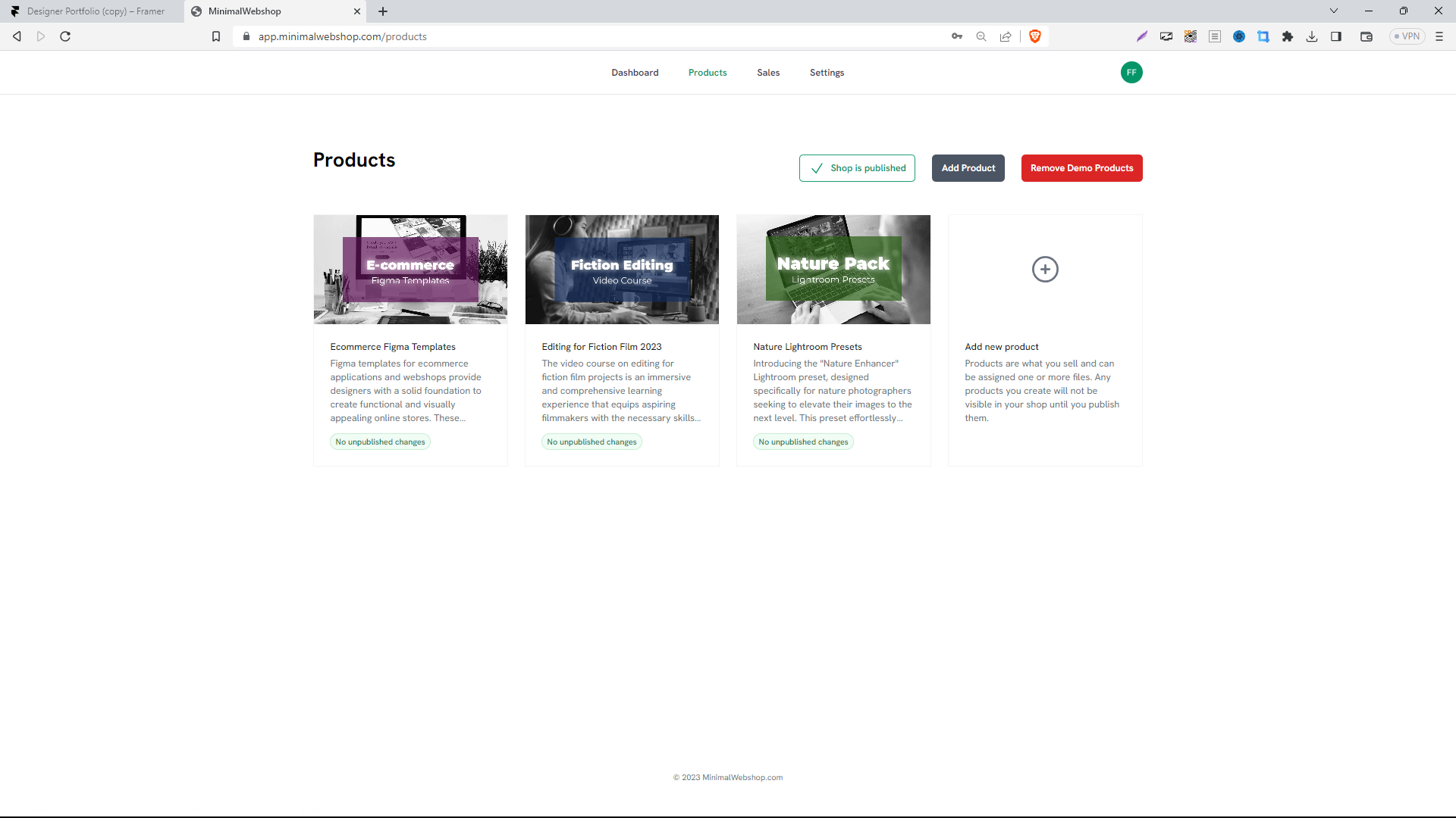 Screenshot of MinimalWebshop