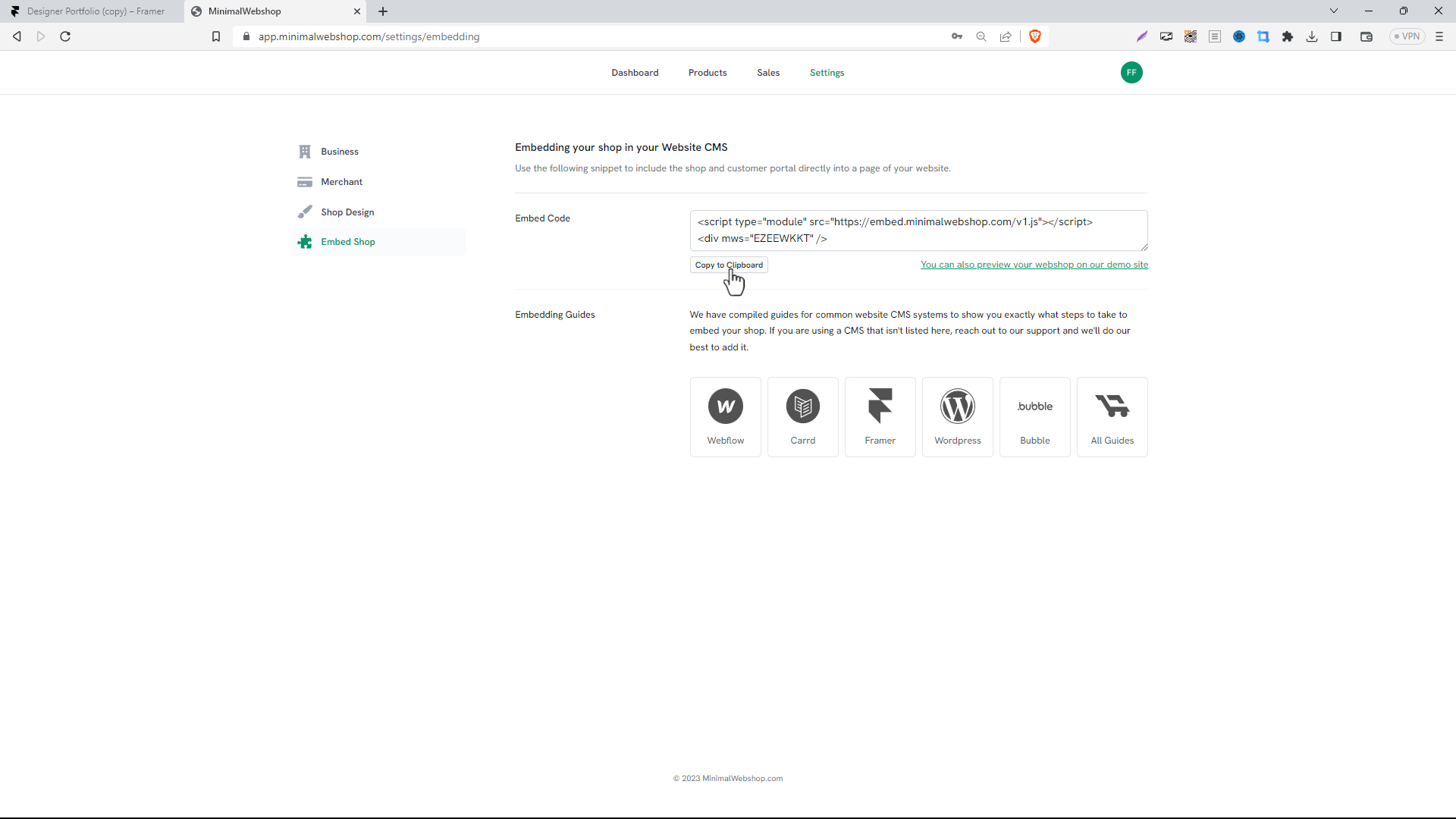 Screenshot of MinimalWebshop
