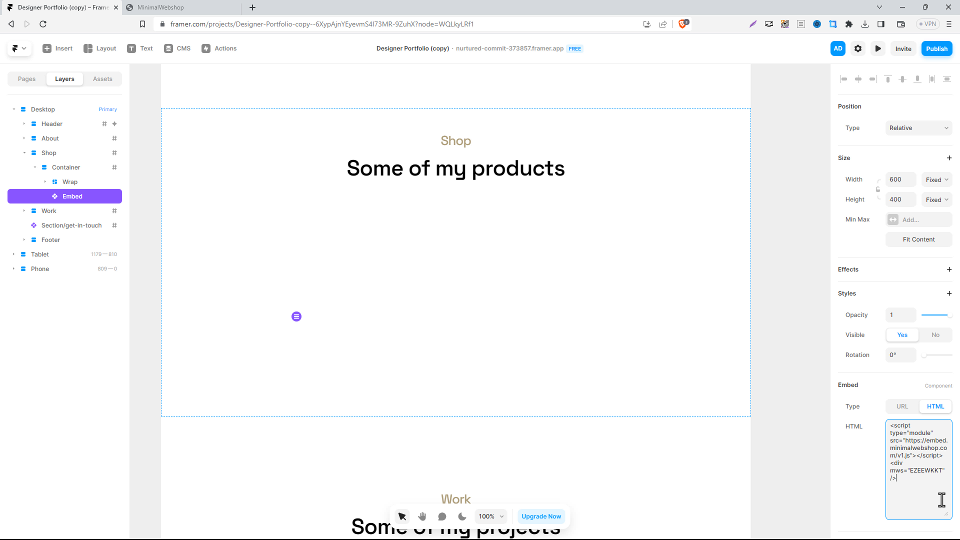 Screenshot of Webshop