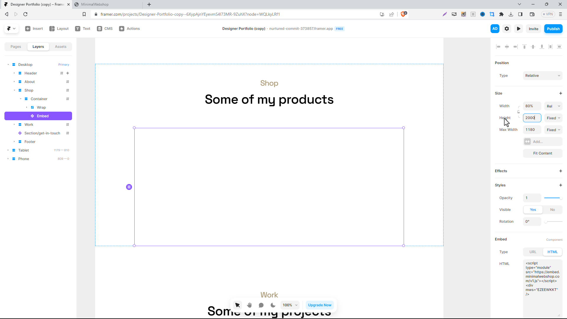 Screenshot of Webshop