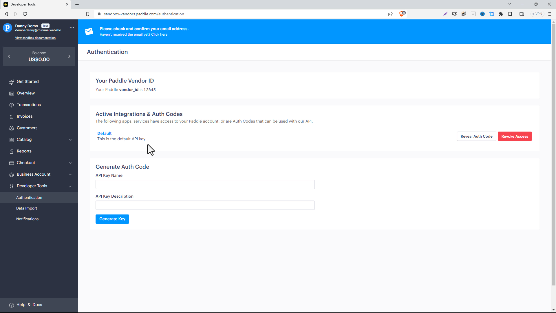 Screenshot of Paddle Sandbox Dashboard